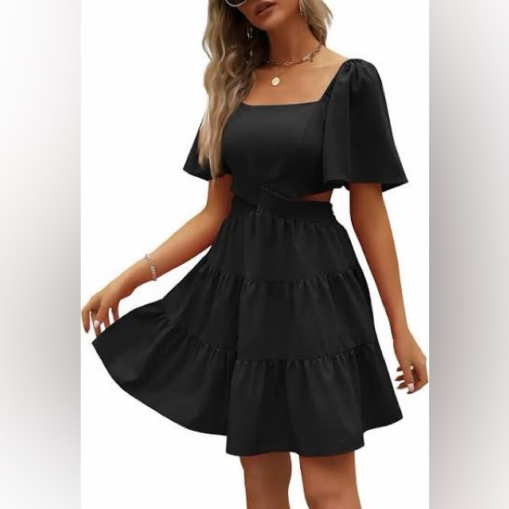 Urban Outfitters Black Tiered Square Neck Cutout Sundress - Women's New